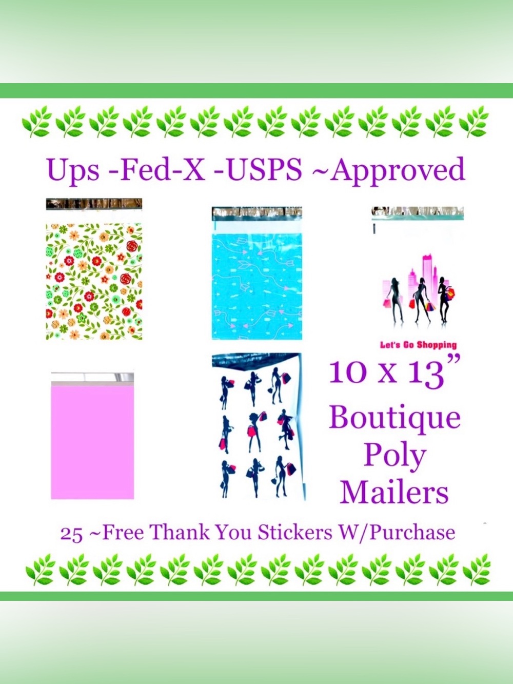 25ct~10x13” Designer PolyMailers~25ct Stickers⭐️🆕⭐️ 5-Designs~5ct- Each Design